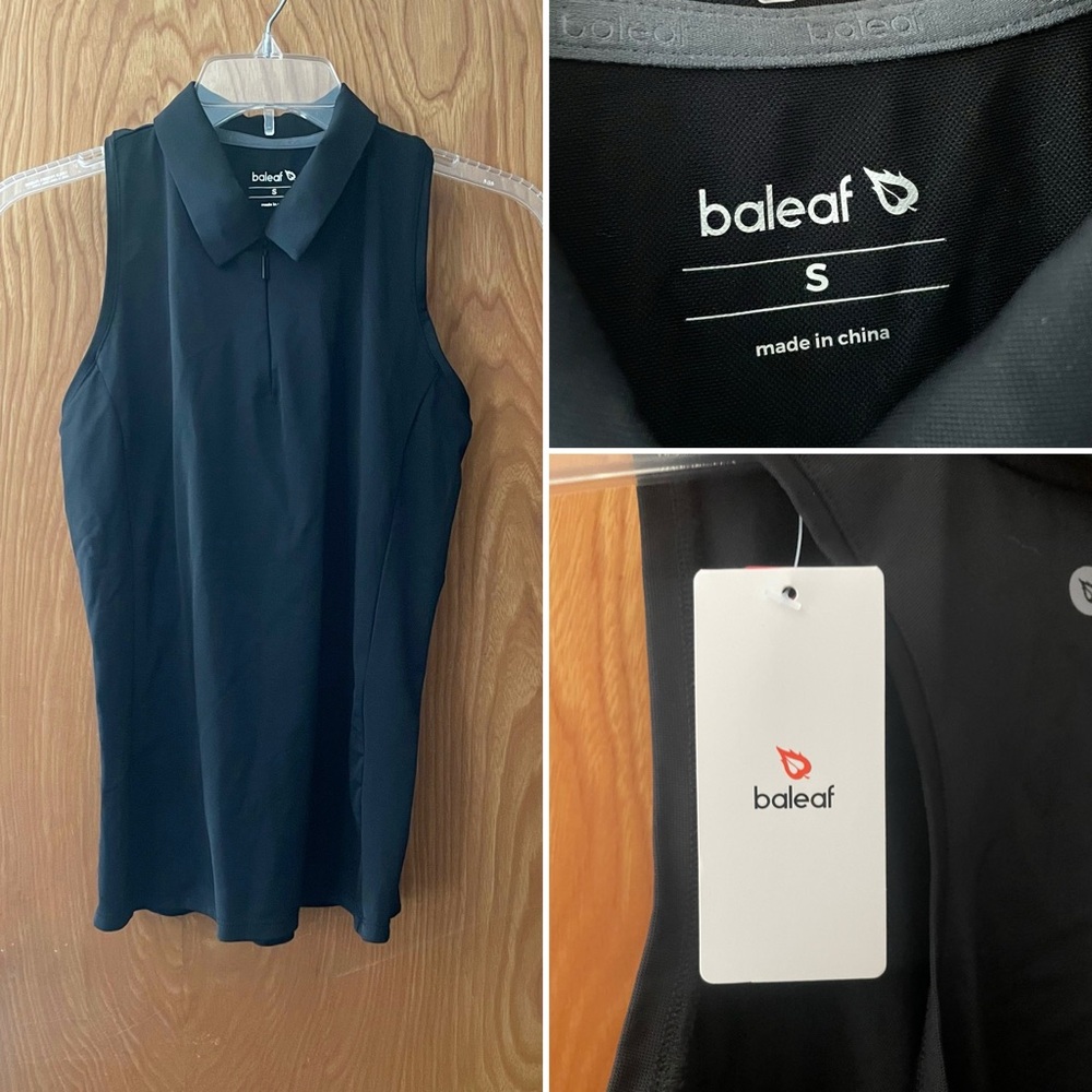 NWT Baleaf tennis/pickleball sleeveless polo top, black, size small